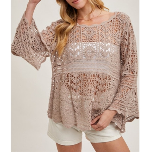 Cato Tops - CATO Crochet Oversized Blouse